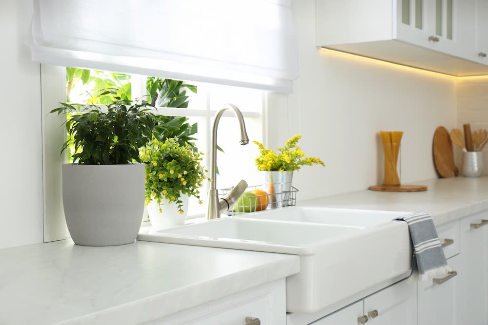 white kitchen counter with sink