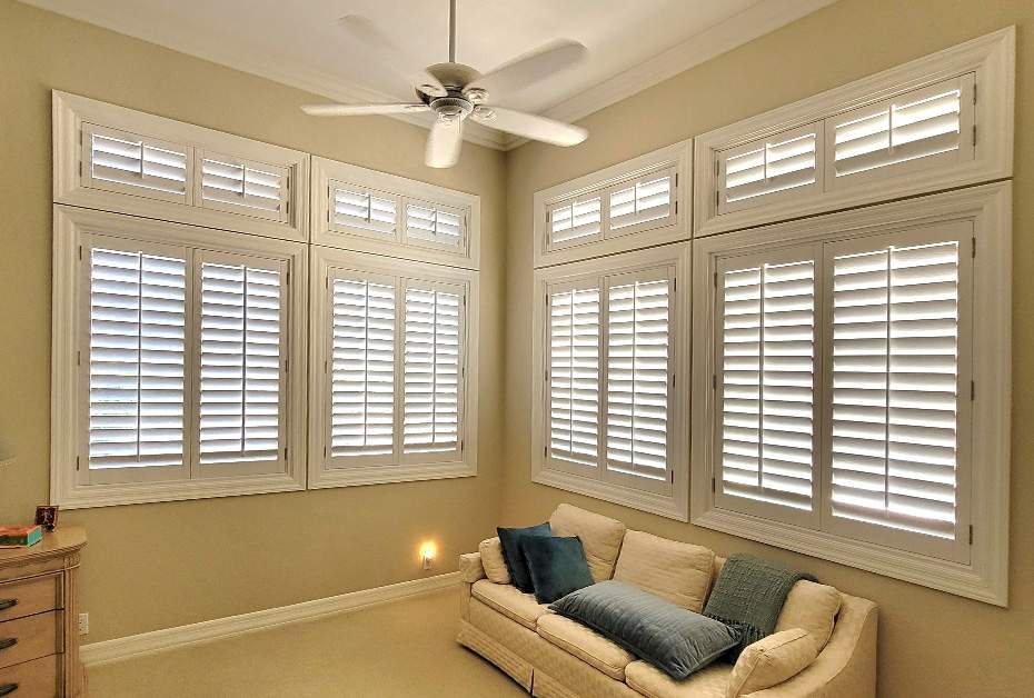 Wood Shutters   corner windows with wood shutters